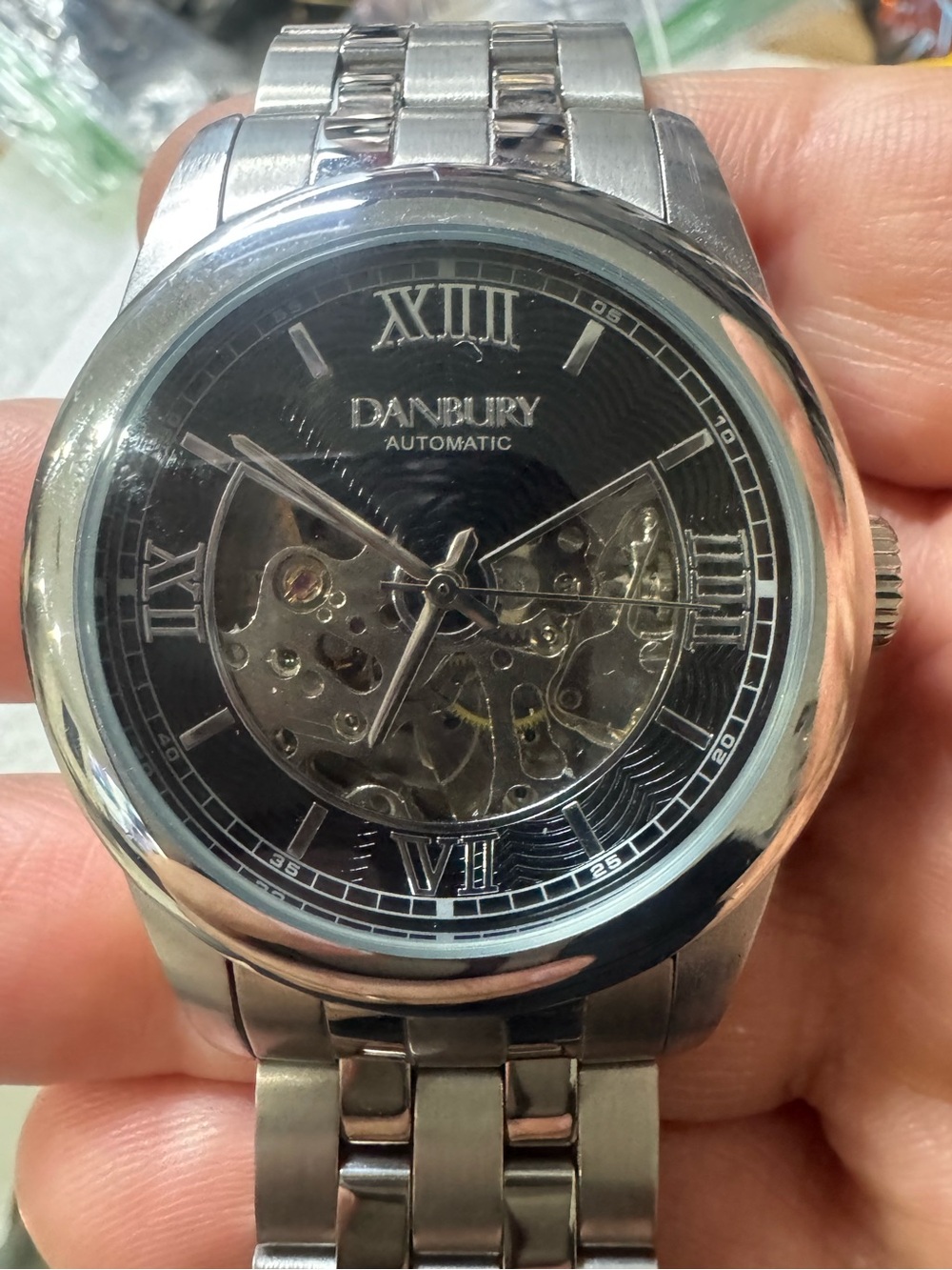 Danbury Mint Men's Automatic Skeleton Watch in Black and Silver
